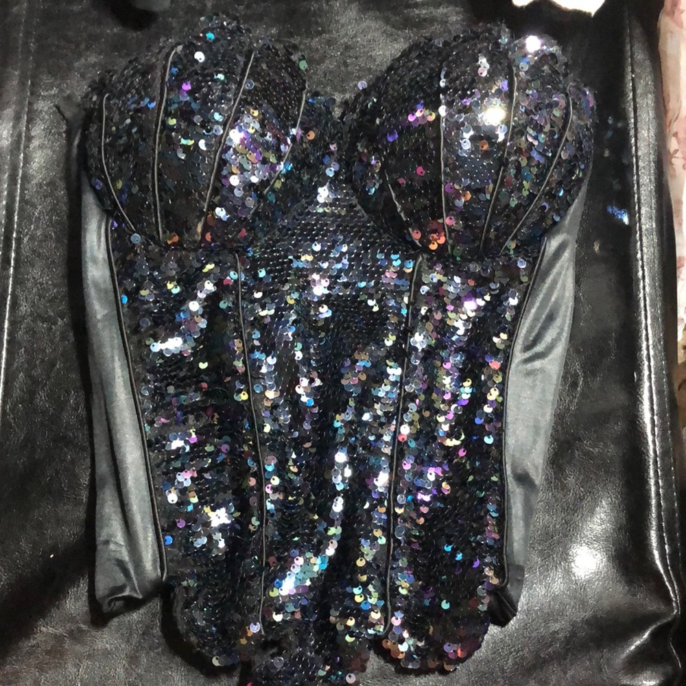 Sequin Black Bustier she’ll cup Top